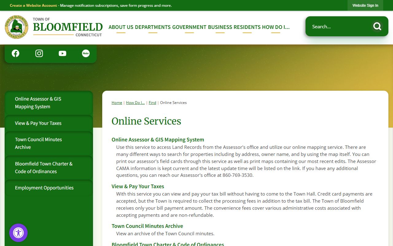 Bloomfield Property Tax Records reference screenshot