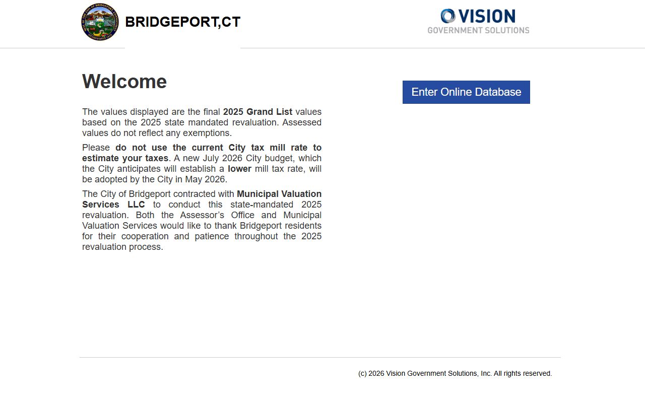 Bridgeport Property Tax Records reference screenshot