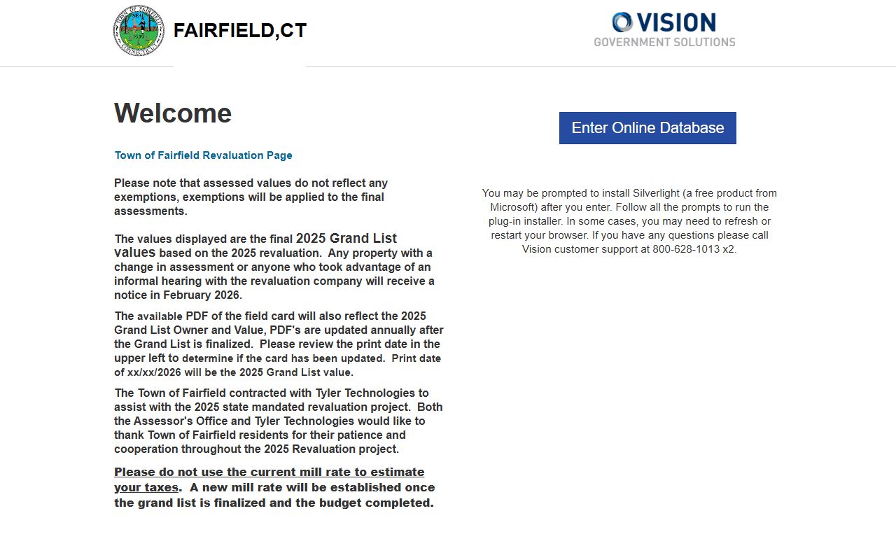 Fairfield Property Tax Records reference screenshot