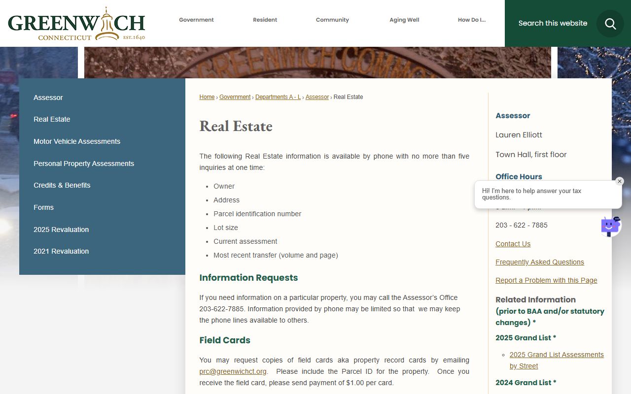 Greenwich Property Tax Records reference screenshot