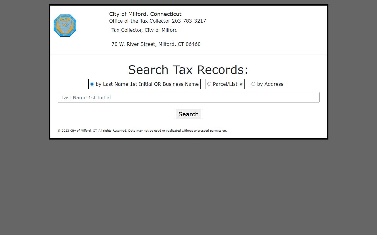 Milford Property Tax Records reference screenshot