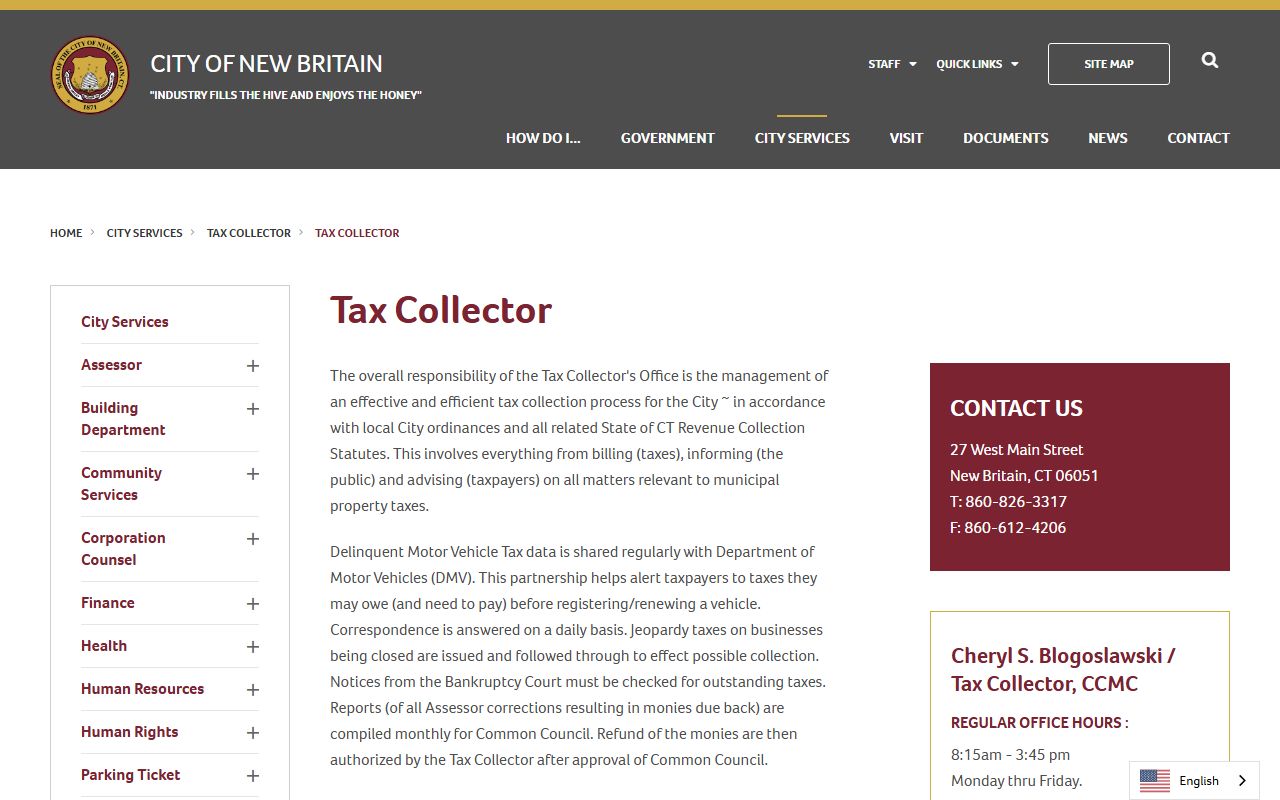 New Britain Property Tax Records reference screenshot