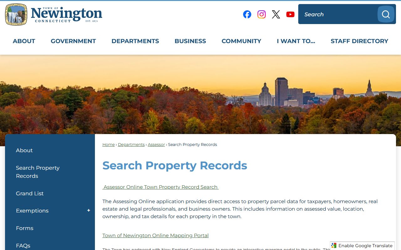Newington Property Tax Records reference screenshot