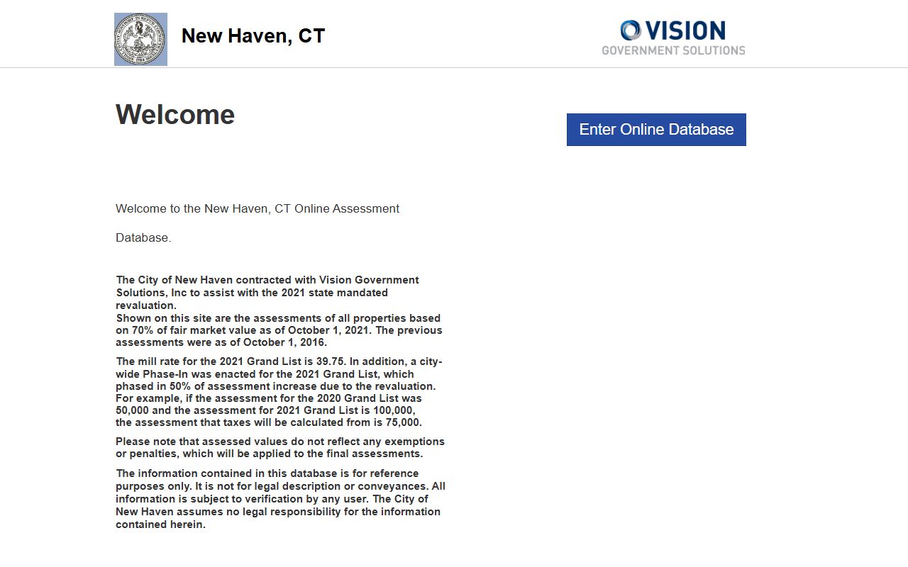 New Haven Property Tax Records reference screenshot