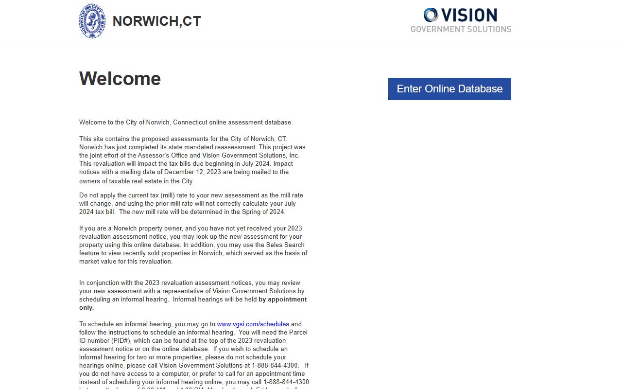 Norwich Property Tax Records reference screenshot