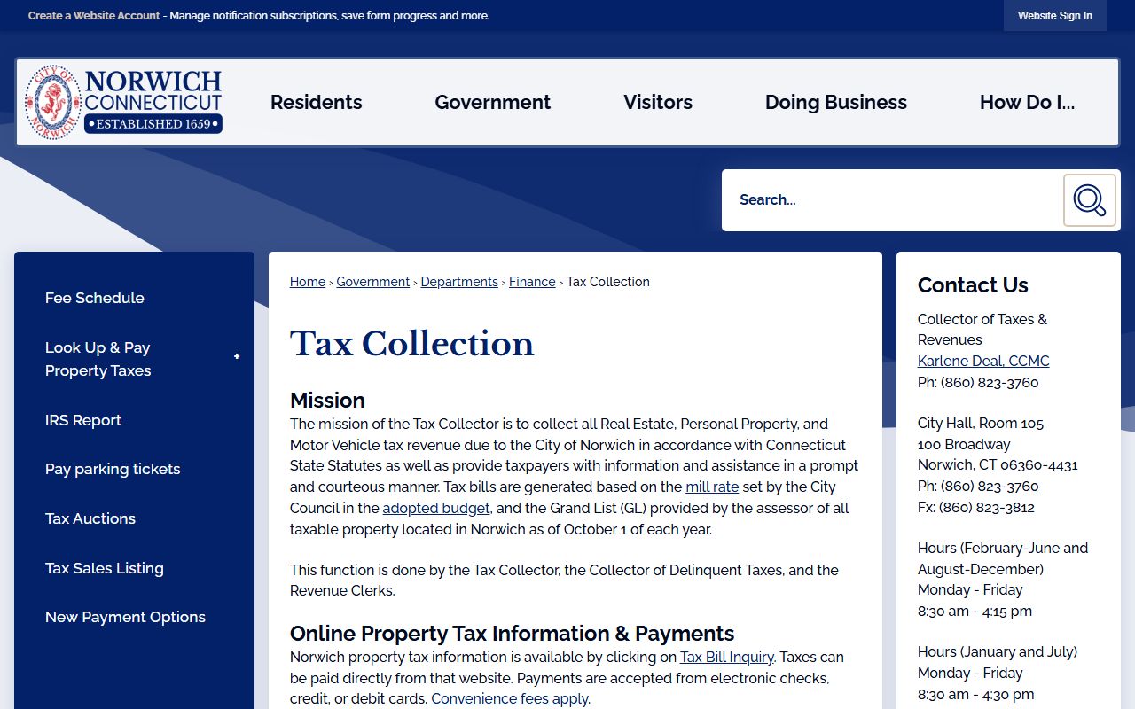 Norwich Property Tax Records reference screenshot