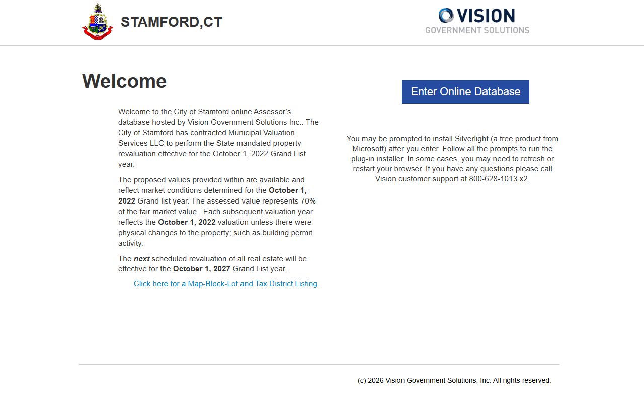 Stamford Property Tax Records reference screenshot