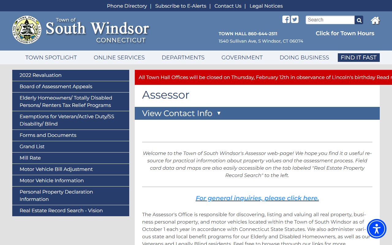 South Windsor Property Tax Records reference screenshot