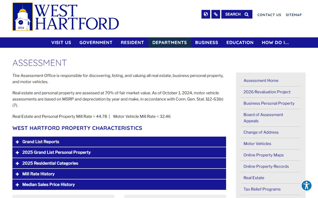 West Hartford Property Tax Records reference screenshot