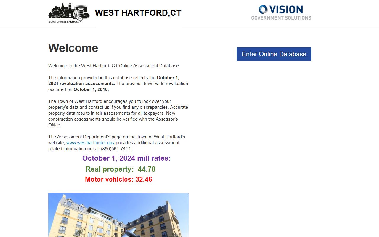 West Hartford Property Tax Records reference screenshot