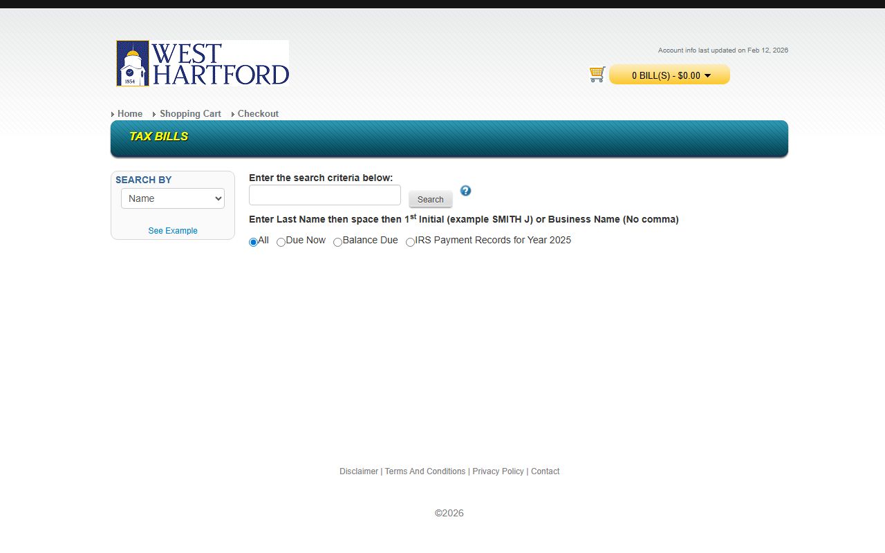 West Hartford Property Tax Records reference screenshot