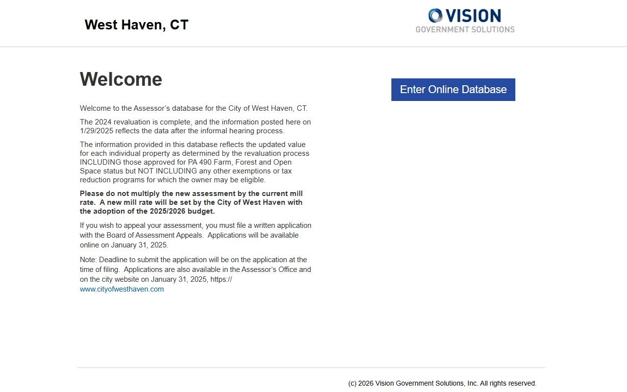 West Haven Property Tax Records reference screenshot