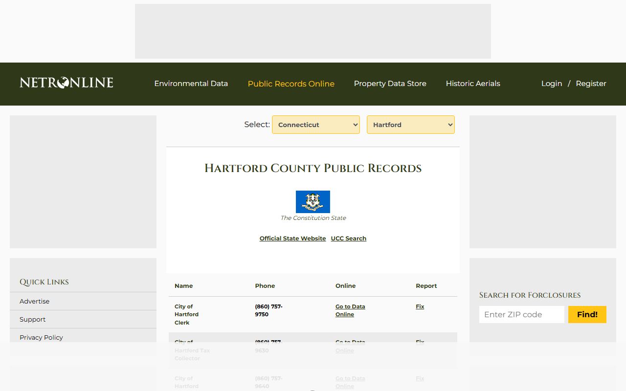 Hartford County Property Tax Records reference screenshot