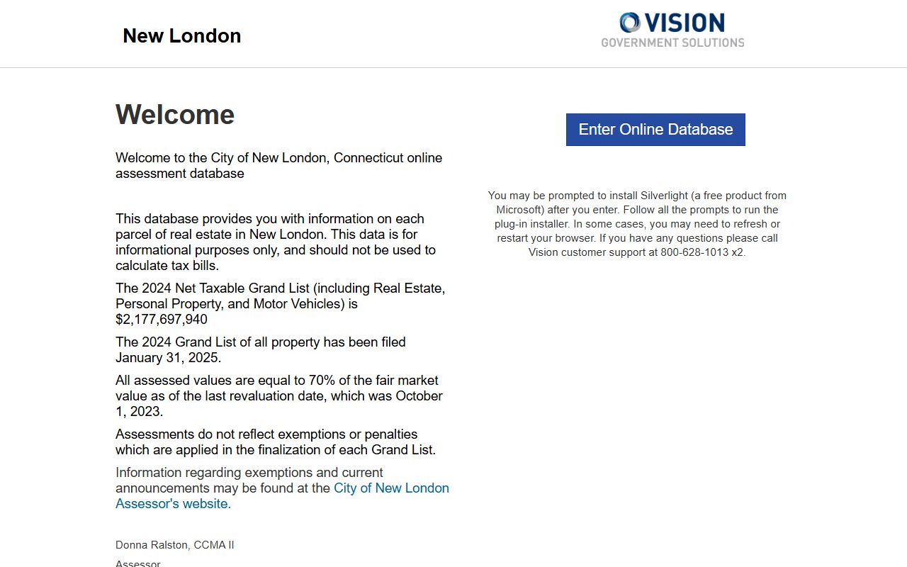 New London County Property Tax Records reference screenshot