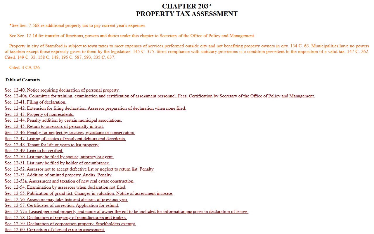Connecticut Property Tax Records reference screenshot